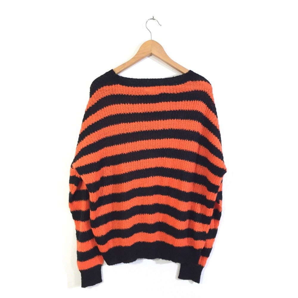 SEEK The Label Black + Orange Striped Crochet Yarn Knit Oversized Sweater XS - Picture 2 of 4